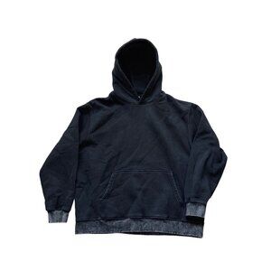 Distressed Black Cotton Blend Pullover Hoodie Medium Weight Urban Style